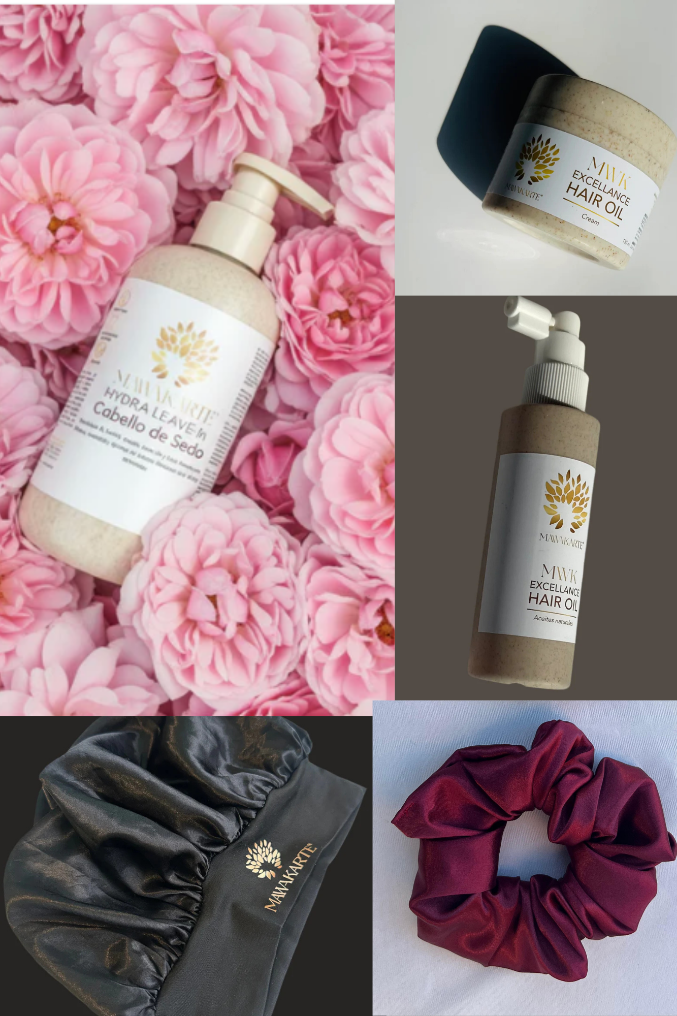 TOTAL LOC/LCO PACK: Leave-in + MWK EHOC (crema)+ MWK EHO (Aceite)+1 MWK BONNET+ 1 SCRUNCHIE