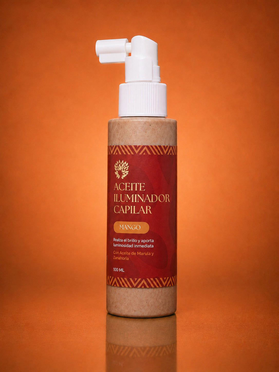Aceite iluminador de Mango y Marula para un acabado de máxima luminosidad y suavidad extrema.